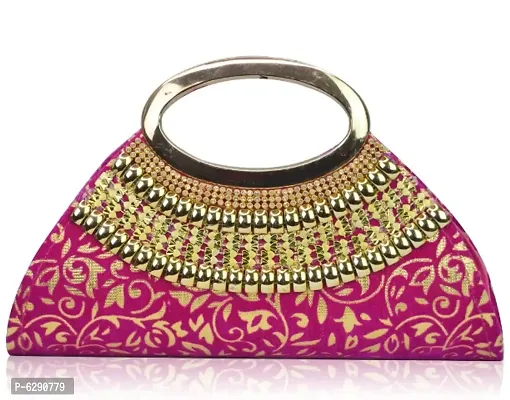 Fabulous Pink Velvet Self Pattern Clutches For Women And Girls