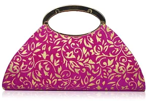 Fabulous Pink Velvet Self Pattern Clutches For Women And Girls-thumb1