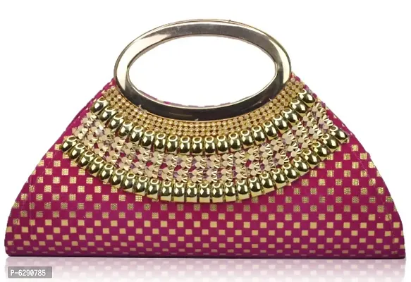 Fabulous Pink Velvet Self Pattern Clutches For Women And Girls