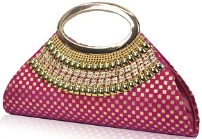 Fabulous Pink Velvet Self Pattern Clutches For Women And Girls-thumb2