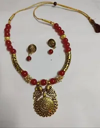 Oxidized Gold Beads Necklace and Earring Set-thumb2