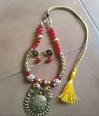 Oxidized Gold Beads Necklace and Earring Set-thumb1