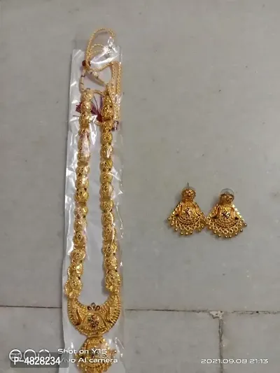 Golden Brass Long Necklace Set-thumb3