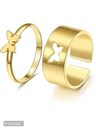 Stunning Golden Butterfly Matching Wrap Couple Finger Rings For Women And Men-thumb0