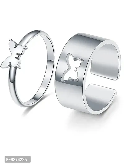 Stunning Silver Butterfly For Engagement Matching Wrap Couple Finger Rings For Women And Men-thumb0