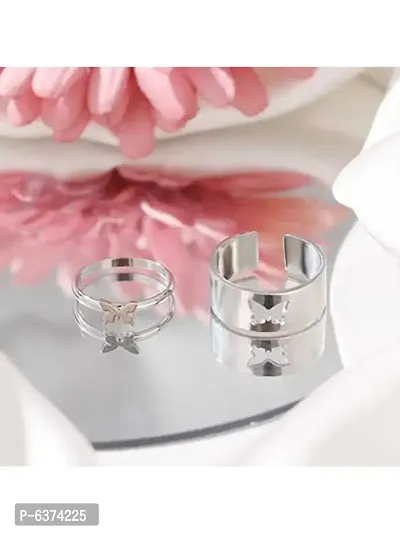 Stunning Silver Butterfly For Engagement Matching Wrap Couple Finger Rings For Women And Men-thumb3