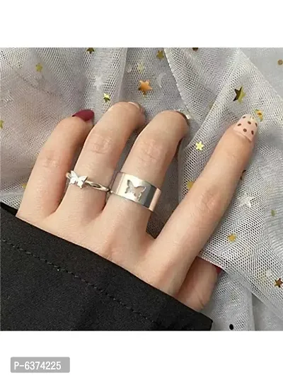 Stunning Silver Butterfly For Engagement Matching Wrap Couple Finger Rings For Women And Men-thumb2