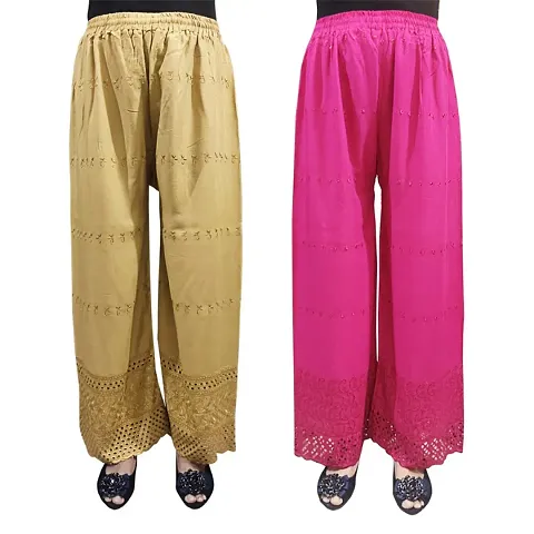 Stylish Chikankri Rayon Palazzo For Women- Pack Of 2