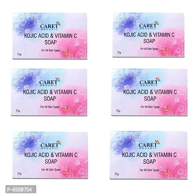 CARET ORGANIC Skin Lightening Soap with Kojic Acid, Vitamin C and Licorice Extract, Dermatologically Tested, Paraben Free -  75 Grams - Pack of 6