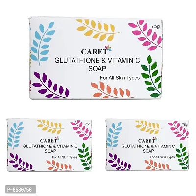 CARET ORGANIC Glutathione and Vitamin C Skin Whitening Soap for Dark Spot and Dead Skin Cell Removal, Dermotologically- Pack of 3 , 75 Grams