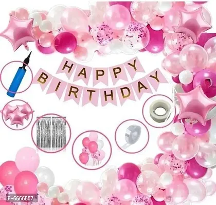Trendy Pink Girls Boys Happy Birthday Balloon Foil Decoration Kit Combo
