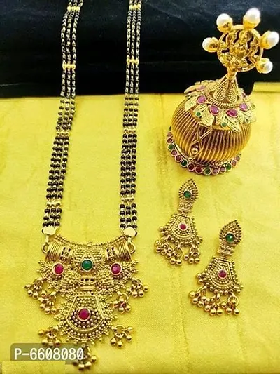 Trendy Alloy Gold-plated Mangalsutra with Earrings for Women