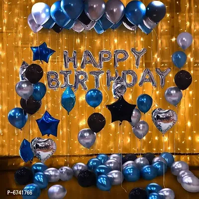 Fancy Happy Birthday Balloons Decoration Kit With Helium Letters Foil Balloon Banner Latex Metallic Balloons And Fairy Led Light Combo - 62 Pcs Set-thumb0