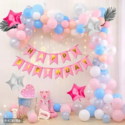 Happy Birthday Decorati  4Pc Star Foil Balloon, 1Pc Light, Ribbon, Balloon Arch For Birthday Decoration-thumb0