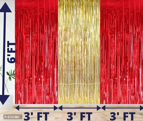 Premium Metallic Tinsel Foil Fringe Curtains(3Pcs) Birthday Baby Shower Bride To Be Wedding Engagement Celebration Anniversary Love First 1St 18Th 21St 24Th 25Th 50Th, Red Gold-thumb0