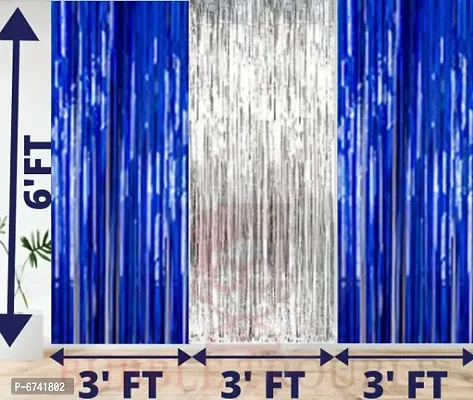 Premium Metallic Tinsel Foil Fringe Curtains(3Pcs) Birthday Baby Shower Bride To Be Wedding Engagement Celebration Anniversary Love First 1St 18Th 21St 24Th 25Th 50Th, Blue Silver Theme-thumb0