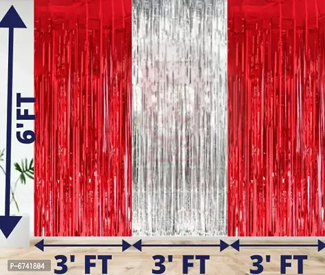 Premium Metallic Tinsel Foil Fringe Curtains(3Pcs) Birthday Baby Shower Bride To Be Wedding Engagement Celebration Anniversary Love First 1St 18Th 21St 24Th 25Th 50Th, Red Silver Theme-thumb0