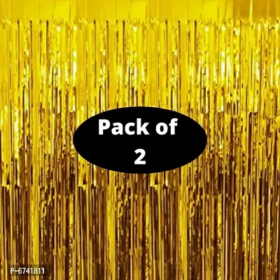 Trendy 2 Pcs 3Ftx6Ft Golden Foil Curtains Birthday Decoration For Boys Girls, Anniversary, Bachelorette, Baby Shower, Golden Foil Fringe Tinsel Curtain - Pack Of 2