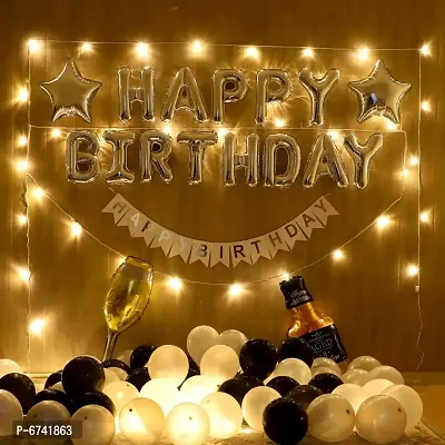 Happy Birthday Foil Balloons, 2 Star Foil Balloon, Led Lights, Champagne Glass Balloon, Whiskey Bottle Balloon , 50 Black  White Balloons, One Happy Birthday Banner-thumb0
