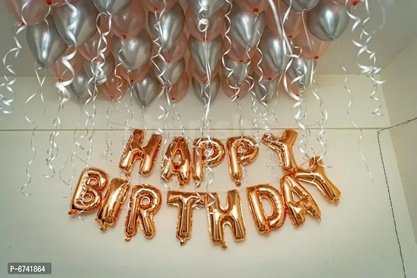 Rose Gold Happy Birthday Foil Balloon 1 Pc And 20 Rose Gold Balloons  10 Silver Chrome Balloons Decoration Items-thumb0