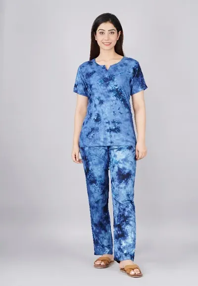 Rayon Floral Print Half Sleeves Night Suit For Women