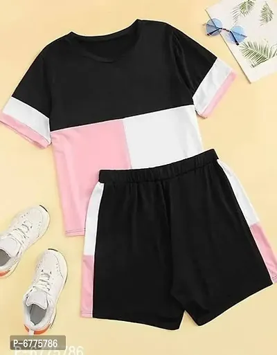 PINK, BLACK, WHITE PECK WORK TESS WITH SHORTS SET OF TWO-thumb0