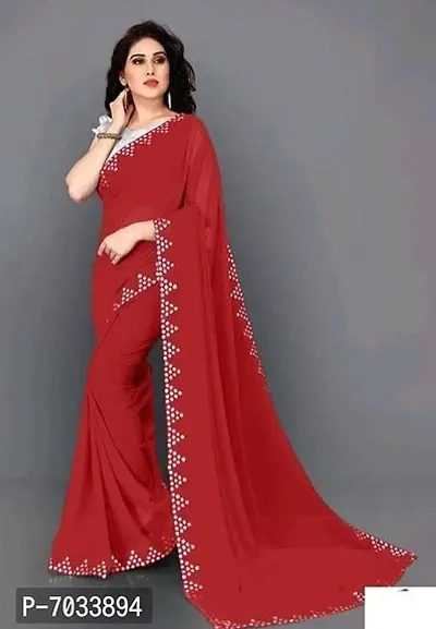 Georgette Embellished Mirror Work Sarees with Blouse Piece