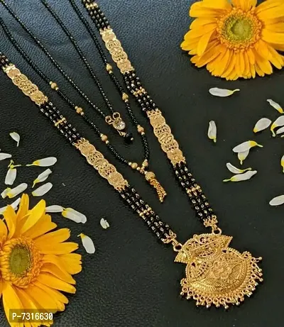 Traditional Brass Beads Work 30 Inch Long Mangalsutra And 18 Inch Short Mangalsutra For Women-thumb0