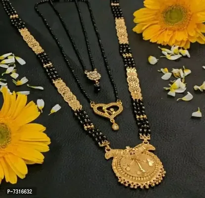 Traditional Brass Beads Work 30 Inch Long Mangalsutra And 18 Inch Short Mangalsutra For Women