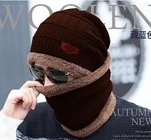 Elite Maroon Woolen Solid Cap With Face Cover/ Balaclava Cap-thumb1