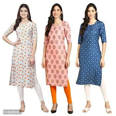 Alluring Crepe Digital Printed Straight Kurta For Women- Pack Of 3