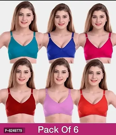 Beautiful Cotton Blend Non Padded Solid Wirefree Everyday Bras Combo For Women Pack Of 6-thumb0