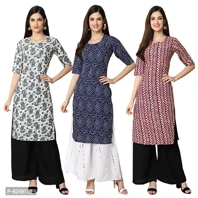 Alluring Crepe Digital Printed Straight Kurta For Women- Pack Of 3-thumb0