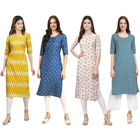 Stylish Fancy Crepe Digital Straight Kurti Combo For Women Pack Of 4