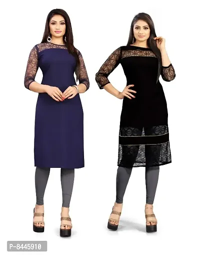 Stylish American Crepe And Rassal Net A-Line Kurta For Women- Pack Of 2-thumb0