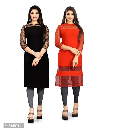 Stylish American Crepe And Rassal Net A-Line Kurta For Women- Pack Of 2