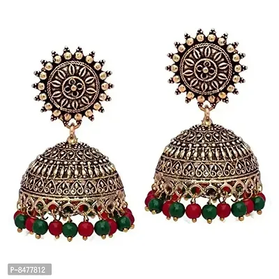 Beautiful Sun Shape Lightweight With Beads Gold Plating Oxidised Girls Jhumka Earrings