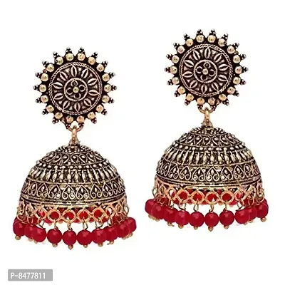 Beautiful Sun Shape Lightweight With Beads Gold Plating Oxidised Girls Jhumka Earrings