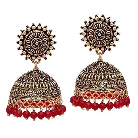 Rajasthani Traditional Wedding Collection Floral Design Oxidised Color Jhumki Earrings (GSE600)