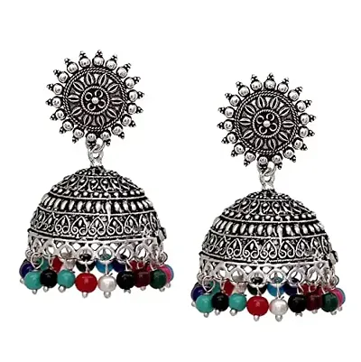 Beautiful Sun Shape Lightweight With Beads Plating Oxidised Girls Jhumka Earrings