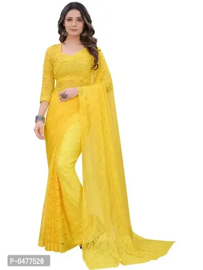 Designer Yellow Floral Pattern Brasso Net Tassels Saree With Unstitched Blouse Piece-thumb0