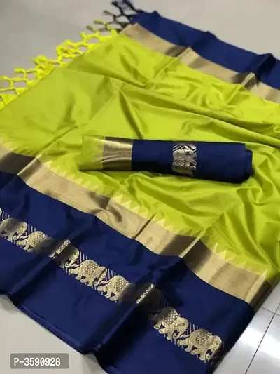 Green Cotton Silk Woven Design Sarees For Women-thumb1