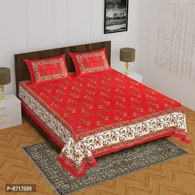 Stunning  Cotton Jaipuri Printed Double Size Bedsheet With 2 Pillow Covers