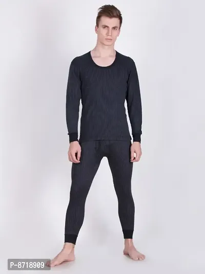 Stylish Black Cotton Blend Solid Round Neck Thermal Set For Men-thumb0