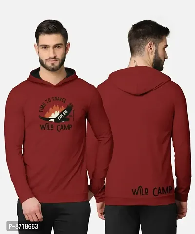 Trendy Front and Back Printed Full Sleeve / Long Sleeve Hooded Tshirt for Men