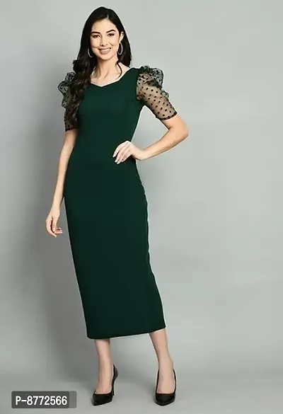 Trendy Polyester Green Solid Dress For Women