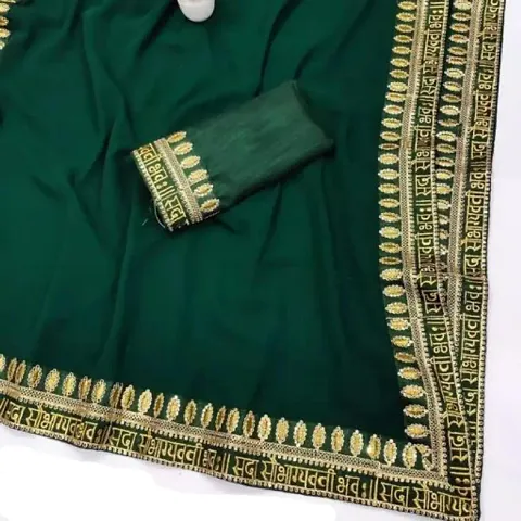 Sobhagyavati Green Chiffon Embroidered Lacer Border Saree with Blouse Piece