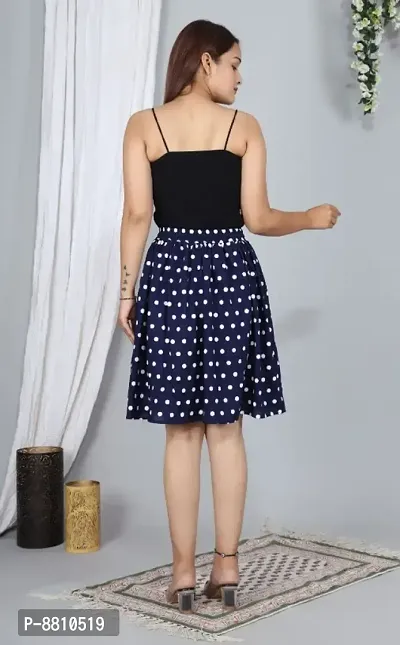 Trendy Rayon Navy Blue Polka Print Mini Skirt For Women-thumb2