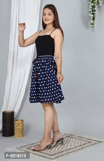 Trendy Rayon Navy Blue Polka Print Mini Skirt For Women-thumb3