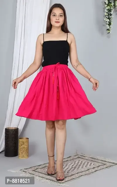 Trendy Rayon Pink Solid Mini Skirt For Women-thumb0